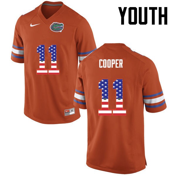 Florida Gators Youth #11 Riley Cooper College Football USA Flag Fashion Orange